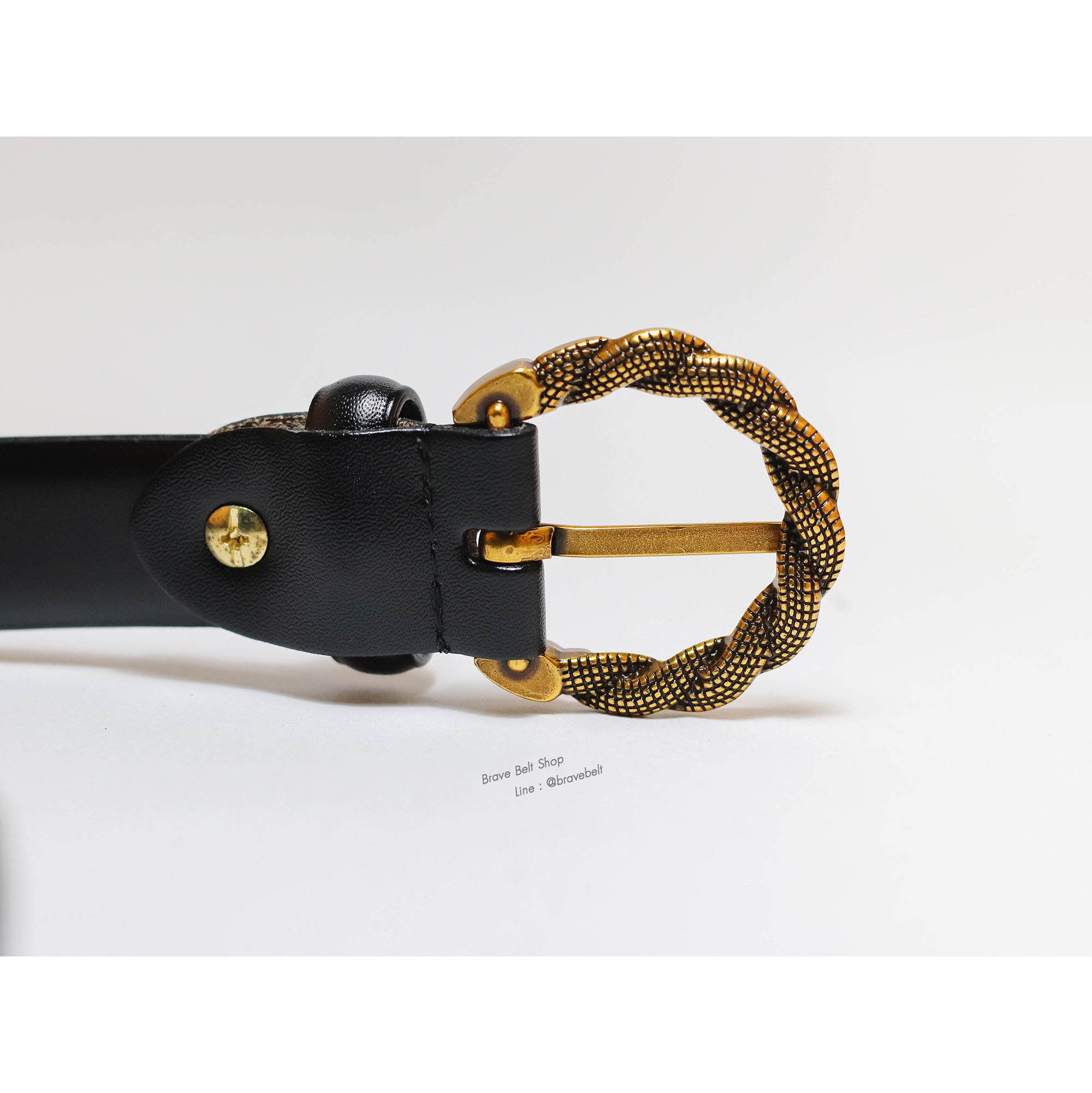 เข็มขัดหนังแท้ผู้หญิงสีดำ หัวเข็มขัดสีทองสวย