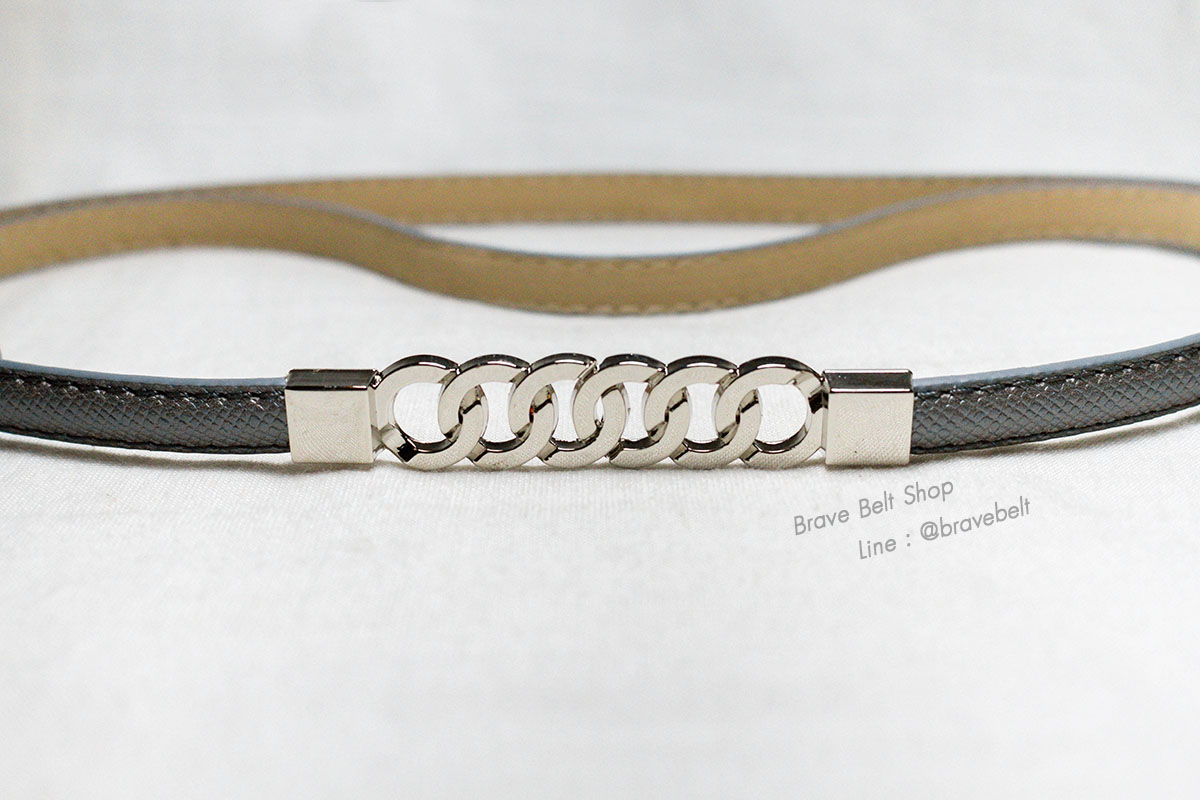 เข็มขัดปรับสาย สีเงินหัวทรงกลมคล้อง