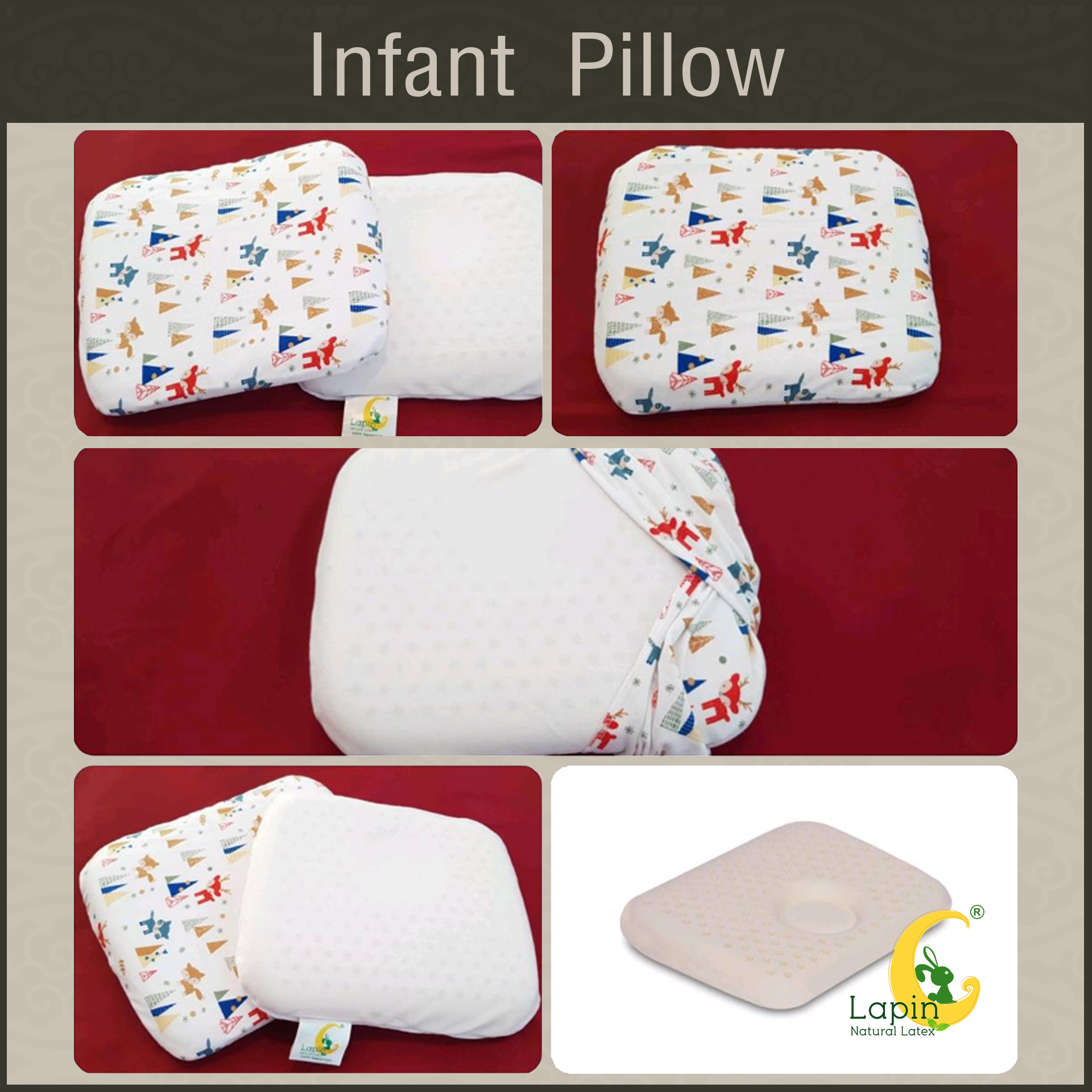 Latex Baby Pillow (Infant Pillow) หมอนหลุมทารกน้อย (ลายกวางเรนเดียร์)