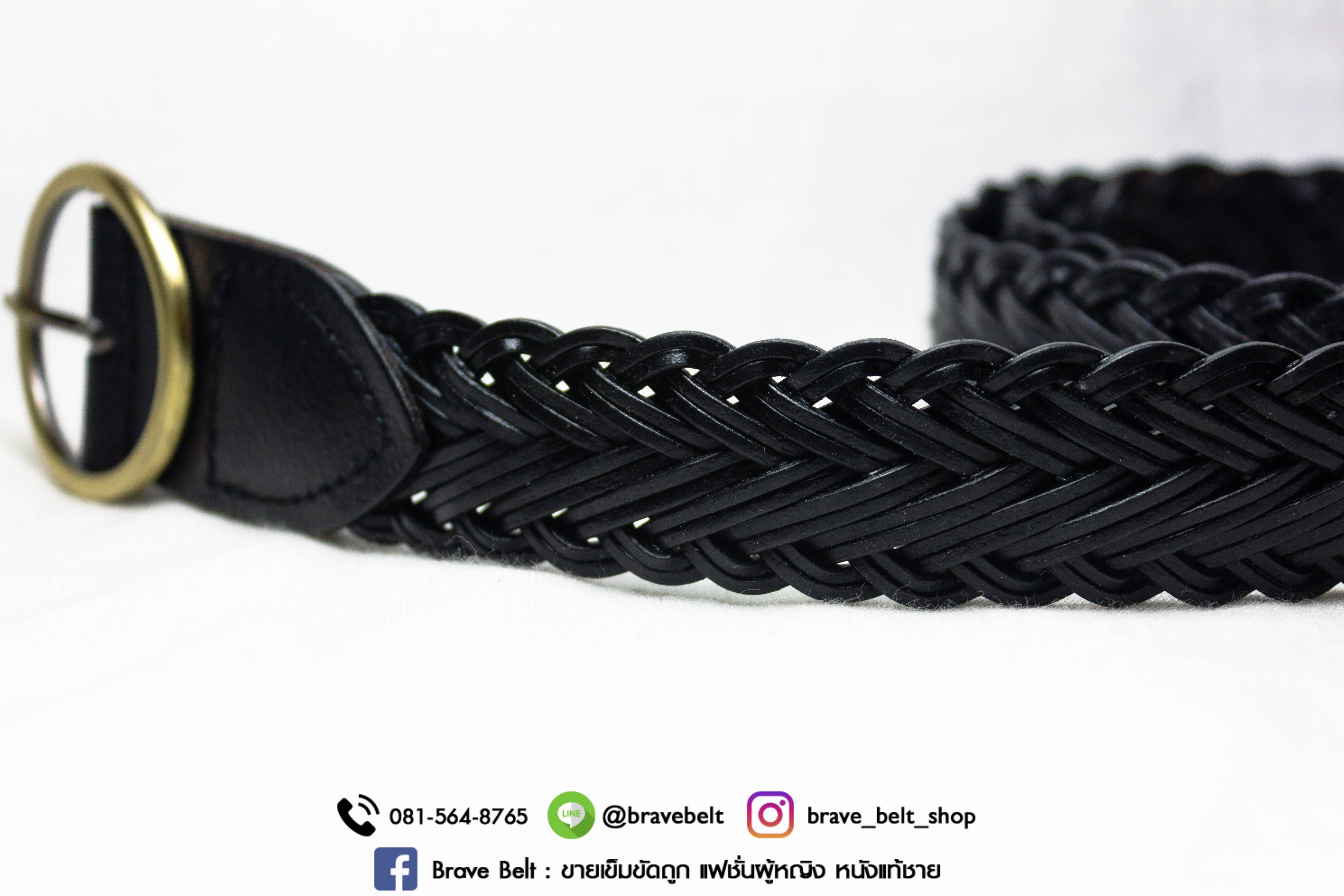 เข็มขัดเชือกสานสวยๆ เข็มขัดหนังสีดำหัวสีทอง