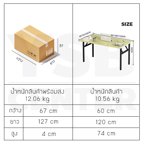 โต๊ะอเนกประสงค์ โต๊ะคอมพิวเตอร์ โต๊ะทำงาน โต๊ะอ่านหนังสือ โต๊ะพับได้ 120 x 60 cm.