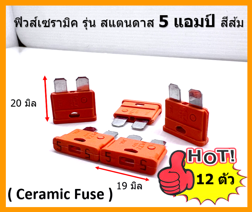ฟิวส์เซรามิค รุ่น สแตนดาส 5 แอมป์ สีส้ม จำนวน 12 ตัว ( Ceramic Fuse )
