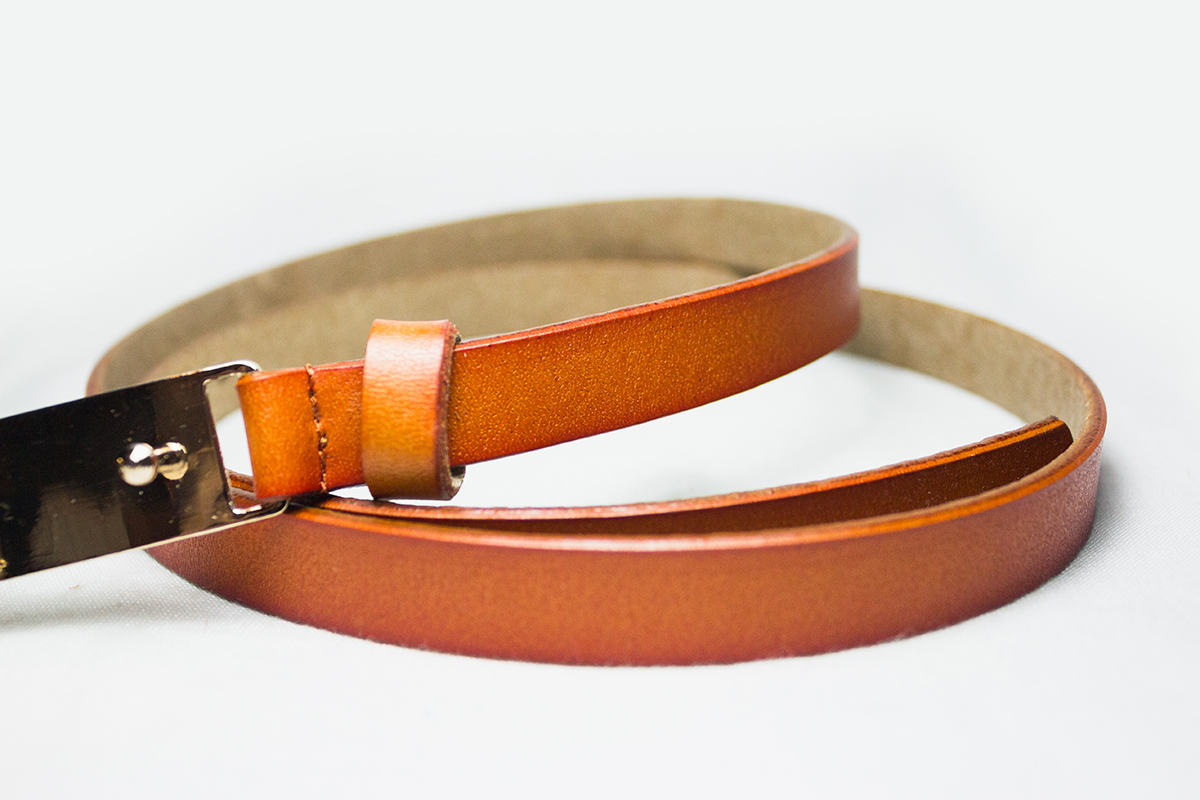 เข็มขัดหนังหัวหมุด หนังแท้สำหรับผู้หญิงสายน้ำตาล