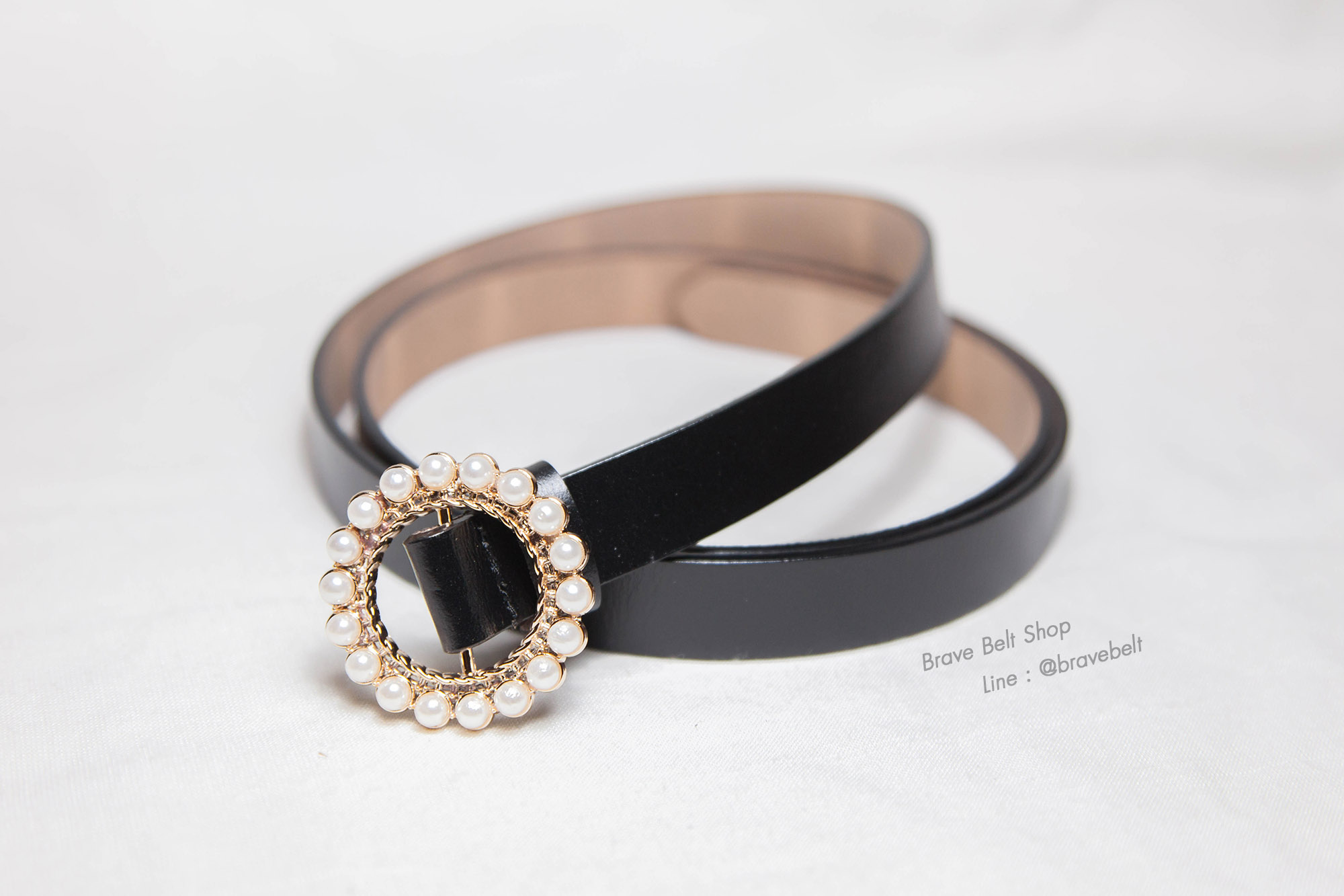 เข็มขัดแฟชั่นแบบไม่ต้องเจาะรู หัวไข่มุกสวย