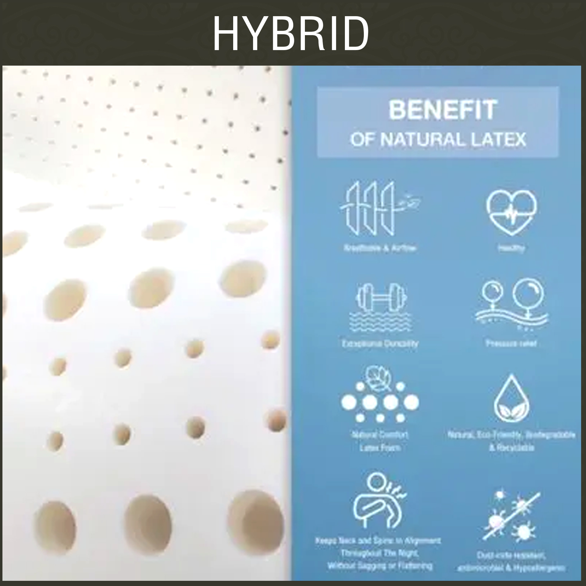 หมอน Hybrid ยางพารา Frenchfires + ใย Micro gel + ปลอกผ้า JQ