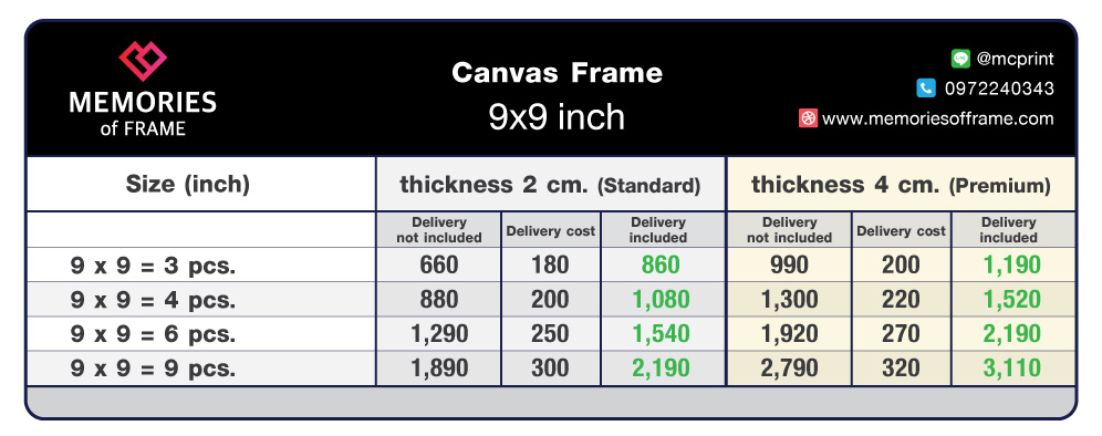 กรอบลอยผ้าแคนวาส 9x9 นิ้ว แบบชุด