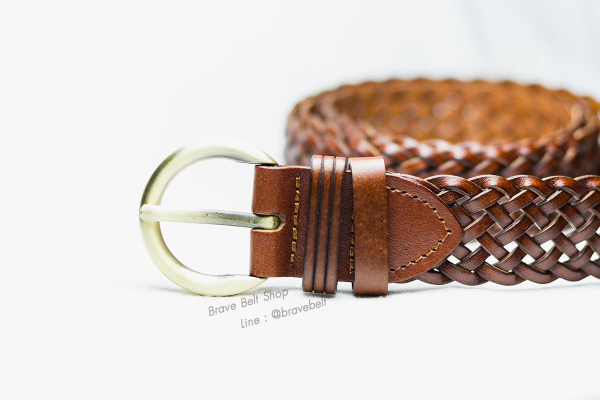 เข็มขัดสายถัก หนังคนอ้วนสีน้ำตาล