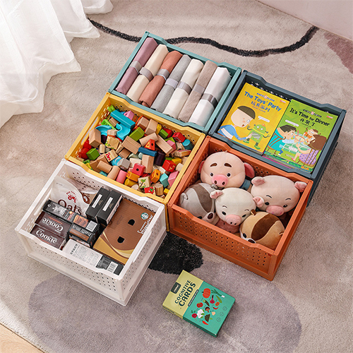 ตะกร้า ตะกร้าเก็บของ ชั้นวางพับเก็บได้ ตะกร้าพลาสติก พับได้ สไตล์มินิมอล ทรงสูง