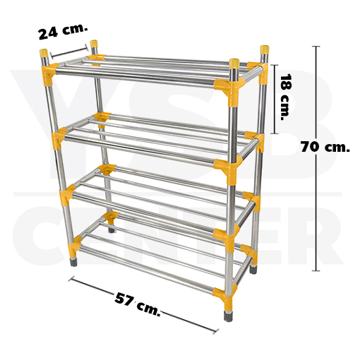 ชั้นวางรองเท้าสแตนเลส 4 ชั้น แบบท่อใหญ่พิเศษ รุ่น CB0045-SR-Y460