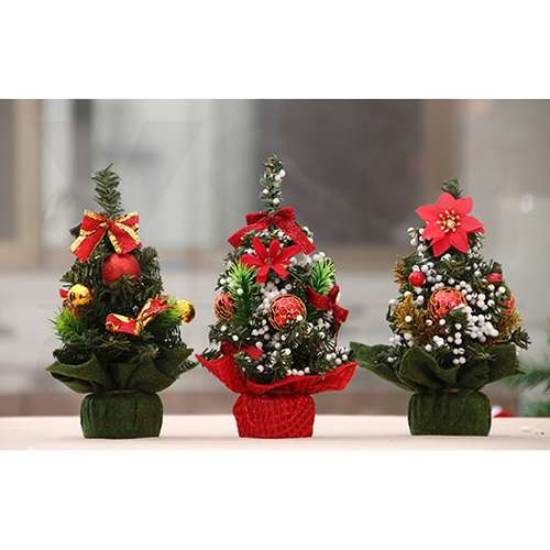 ต้นคริสต์มาส ต้นคริสต์มาสปลอม ต้นไม้ตกแต่งโต๊ะ ประดับบอล ดอกไม้ ยอดโบว์ ขนาด 20 cm. รุ่น B1S015 - B1S017