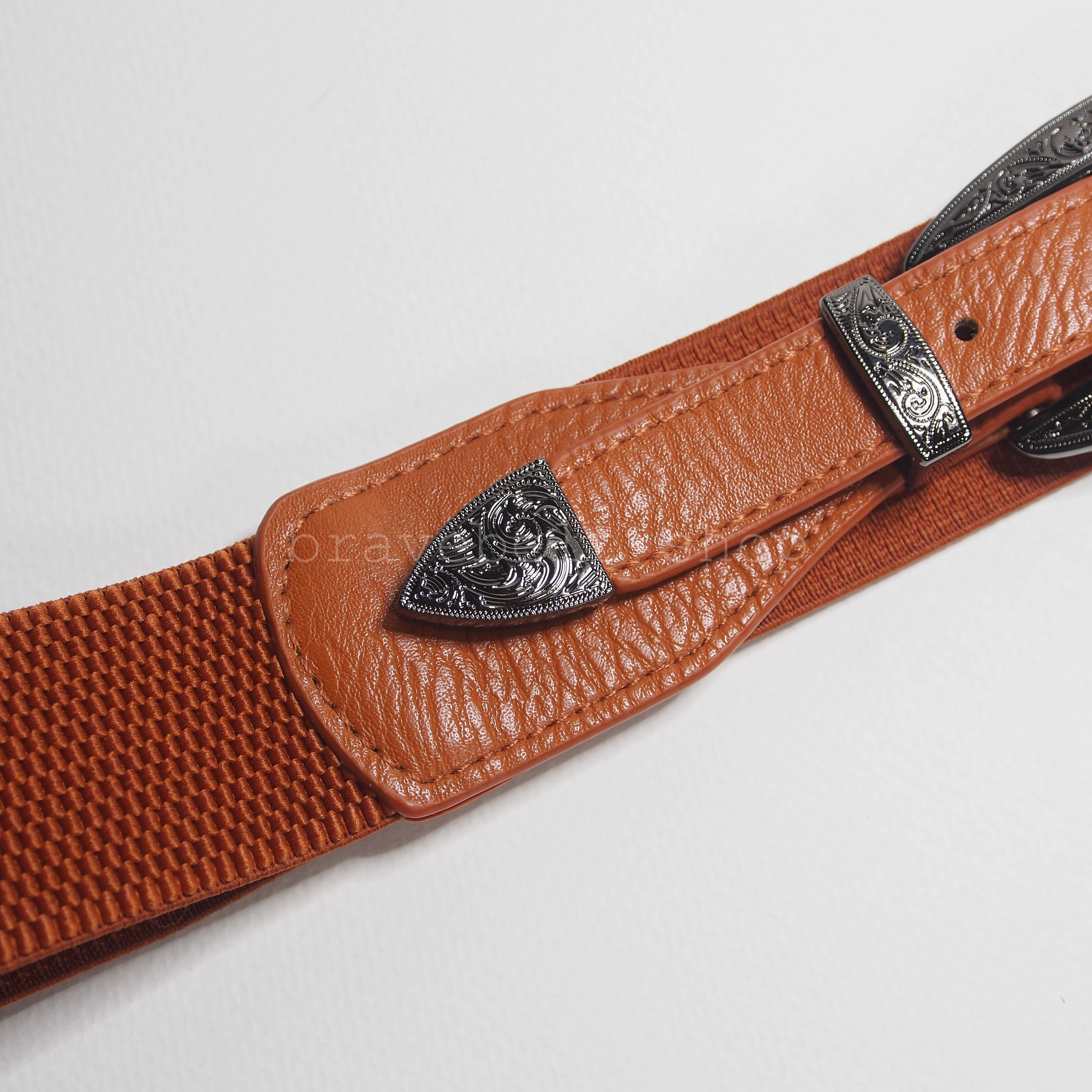 เข็มขัดวินเทจผู้หญิงฟรีไซต์แบบยางยืด เข็มขัดสีน้ำตาลสวยน่าใส่มาก