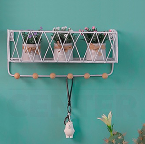 ตะแกรงวางของ ตะแกรงวางของพร้อมราวตะขอ อุปกรณ์สำหรับจัดเก็บ อุปกรณ์ตกแต่งบ้าน แบบ 6 ตะขอ