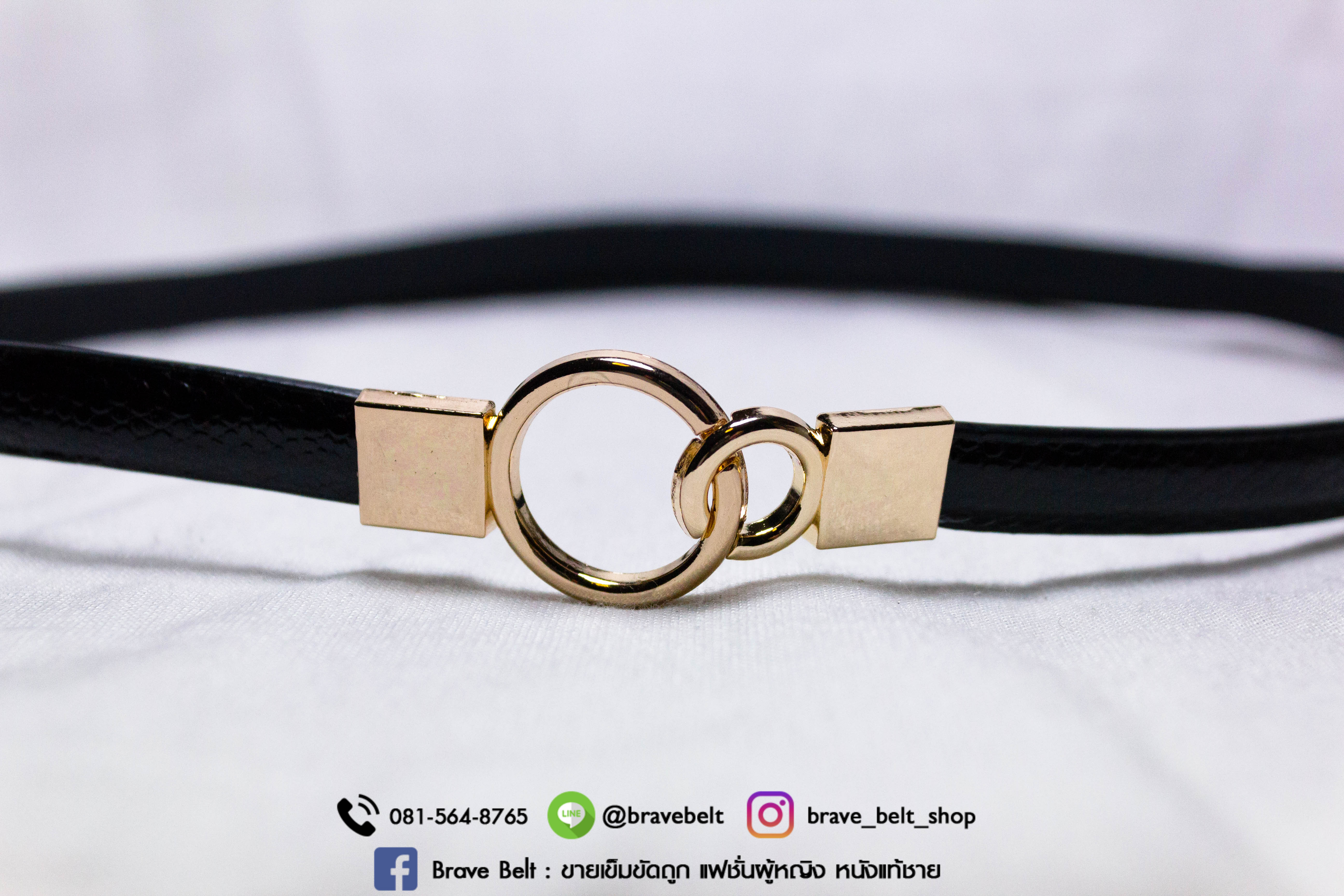 เข็มขัดปรับความยาวได้ สายสีดำแบบหยาบ หัวทอง