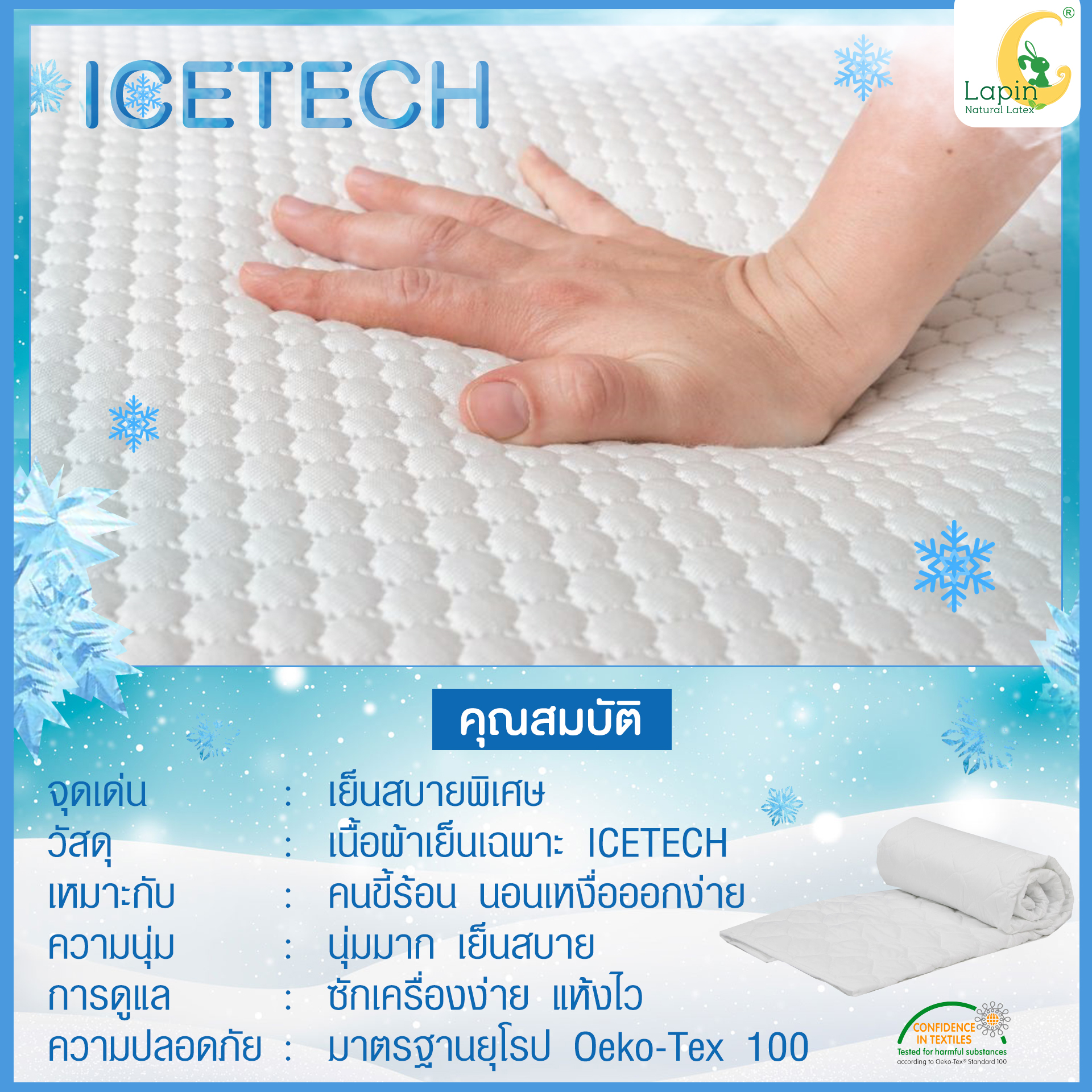 ผ้ารองกันเปื้อนที่นอนกันน้ำ ICETECH 3.5 ฟุต Lapin นุ่มสบายพิเศษ รัดมุม 4 ด้าน