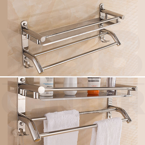 ชั้นวางของ ชั้นวางของติดผนังพร้อมราวแขวน ชั้นวางของในห้องน้ำ ชั้นวางสแตนเลส304 รุ่น C1L023- C1L025