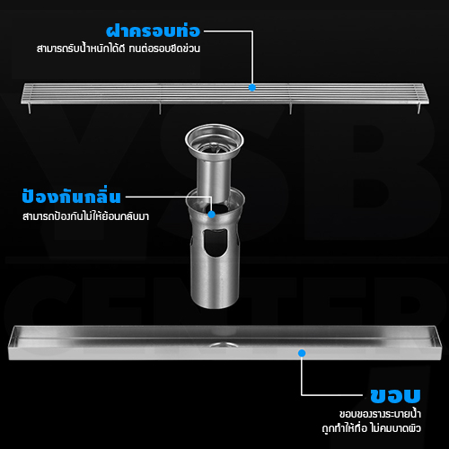 รางระบายน้ำ ตะแกรง สแตนเลส304 ฝาครอบ เส้นตรงสแตนเลส หนาแข็งแรง ( 20 cm ) CL0215 - CL0222