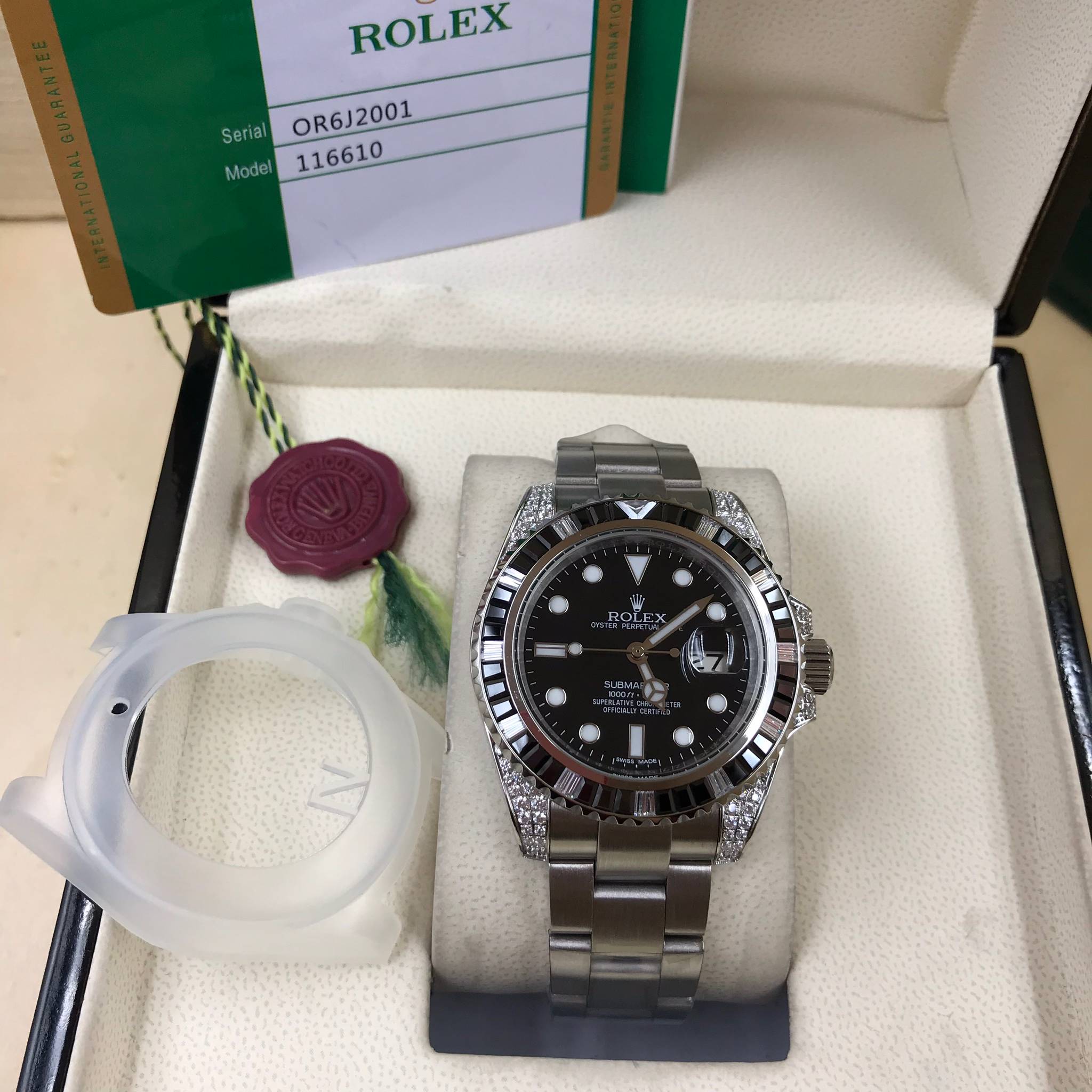 นาฬิกา Rolex รุ่น Submariner กรอบเพชรซีกเงินดำ Mirror Swiss