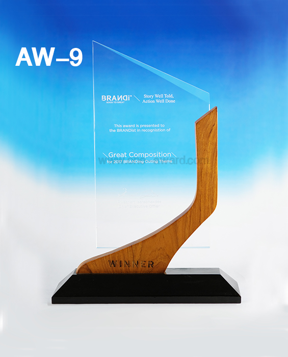 Code: AW-9 โล่อะคริลิค ฐานไม้ ขนาดเฉพาะตัวโล่ 9.9 x 5.5 นิ้ว หนา 15 มม. ราคา 1,500 บาท (ขายราคาเดียว ขนาดเดียว ไม่จำกัดขั้นต่ำการสั่งงาน)