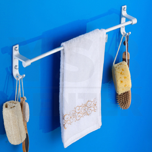 CASSA ราวแขวนผ้าอลูมีเนียม ในห้องน้ำ แบบเจาะผนัง ราวเดี่ยว พร้อมตะขออเนกประสงค์ รุ่น C1L048-ALM-8077-160