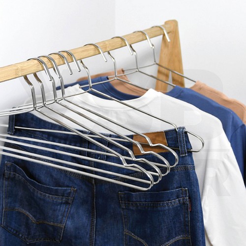 ไม้แขวนสแตนเลส ไม้แขวนชุดสูท รักษาทรง แบบหนาพิเศษ 8MM แพค 5 ชิ้น สีเงิน CB0172-H-5008-05