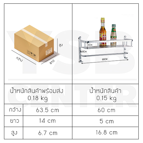 CASSA ชั้นวางของอลูมิเนียม อเนกประสงค์ในห้องน้ำ 60cm. ติดผนัง พร้อมราวแขวนอเนกประสงค์ รุ่นC1L057-ALM-8028-160