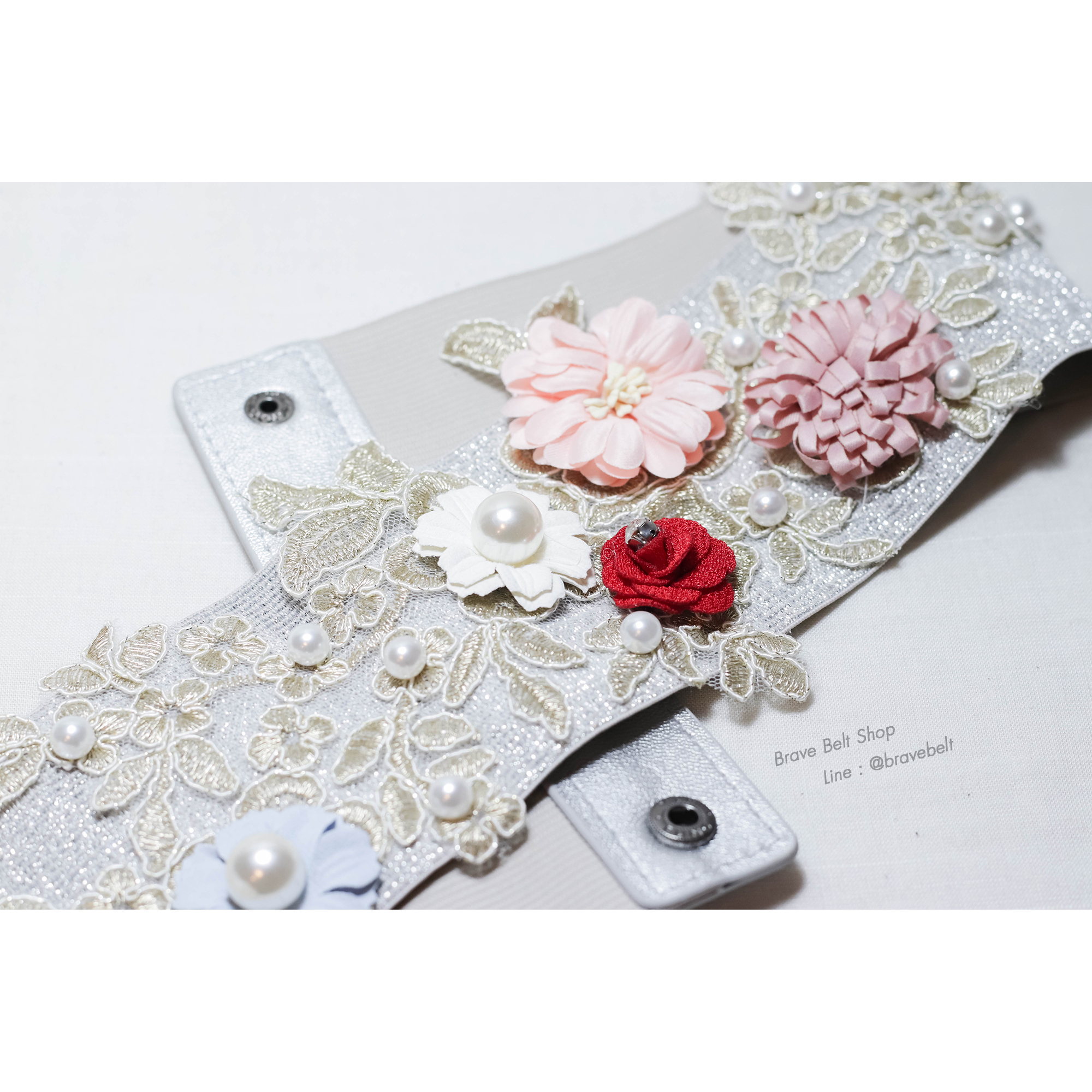 เข็มขัดเอวสูงลายลูกไม้ เข็มขัดดอกไม้