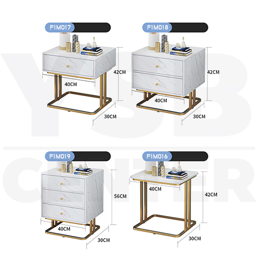 โต๊ะข้างเตียง ตู้ข้างเตียง ชั้นวางของข้างเตียง โต๊ะอเนกประสงค์ เฟอร์นิเจอร์ห้องนอน สีขาวลายหินอ่อนโครงสีทอง
