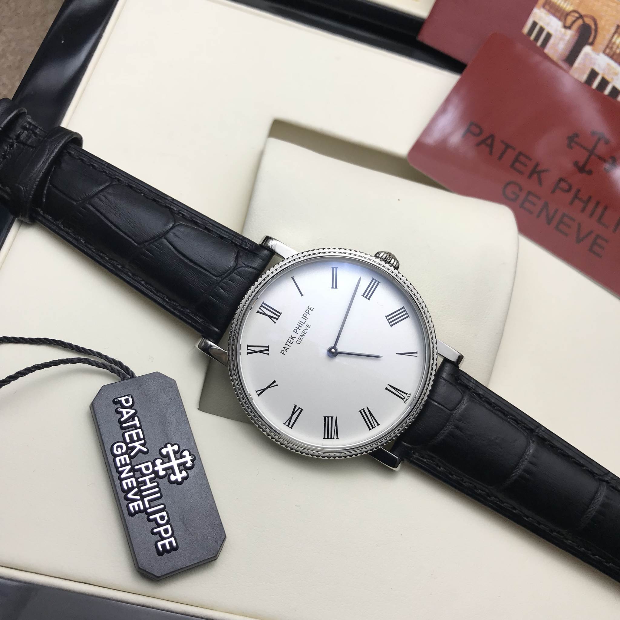 นาฬิกา Patek Philippe Calatrava 5120 - Stainless Case Mirror Swiss หน้าปัดขาว สายหนังสีดำ