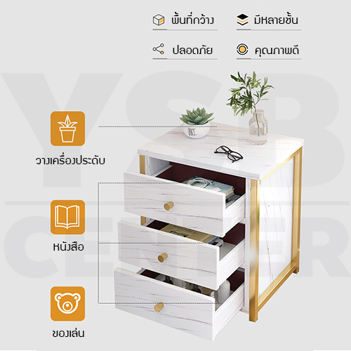 โต๊ะข้างเตียง ตู้ข้างเตียง ชั้นวางของข้างเตียง โต๊ะอเนกประสงค์ เฟอร์นิเจอร์ห้องนอน 3 ชั้น แบบ 3 ลิ้นชัก