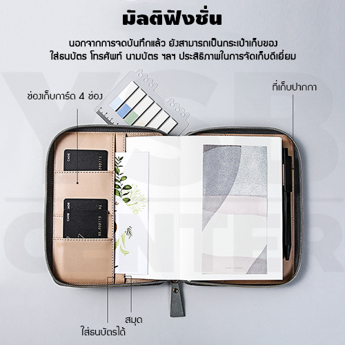 สมุดโน๊ต สมุดบันทึก ไดอารี่ สมุดเขียน B6 กระเป๋าซิป PU ฺ พร้อมปากกา