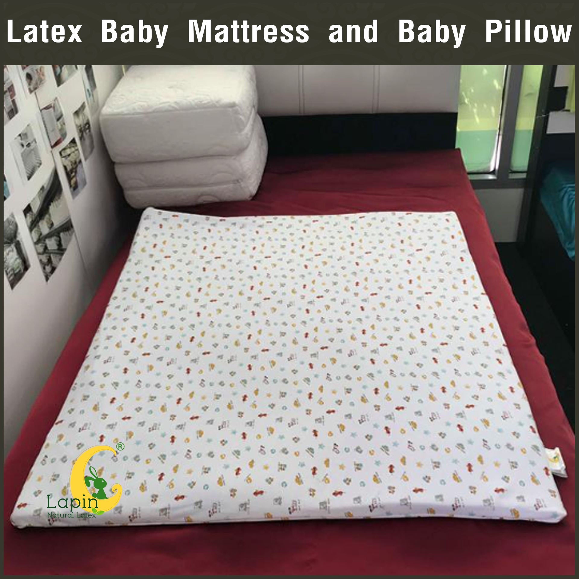 ที่นอนเด็กอ่อน + หมอนยางพาราแท้ *ผ่านมาตรฐาน (ลายรถ)