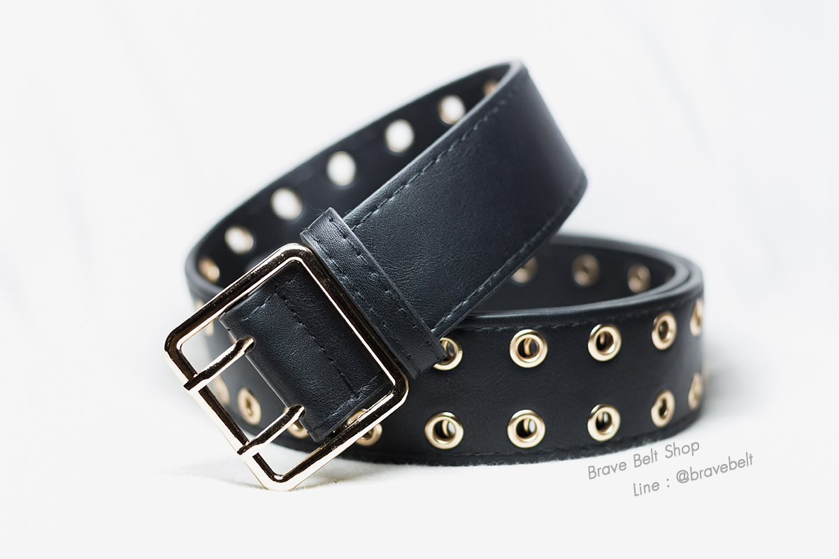 เข็มขัดหนัง 2 รู แฟชั่นหนังสีดำสวย