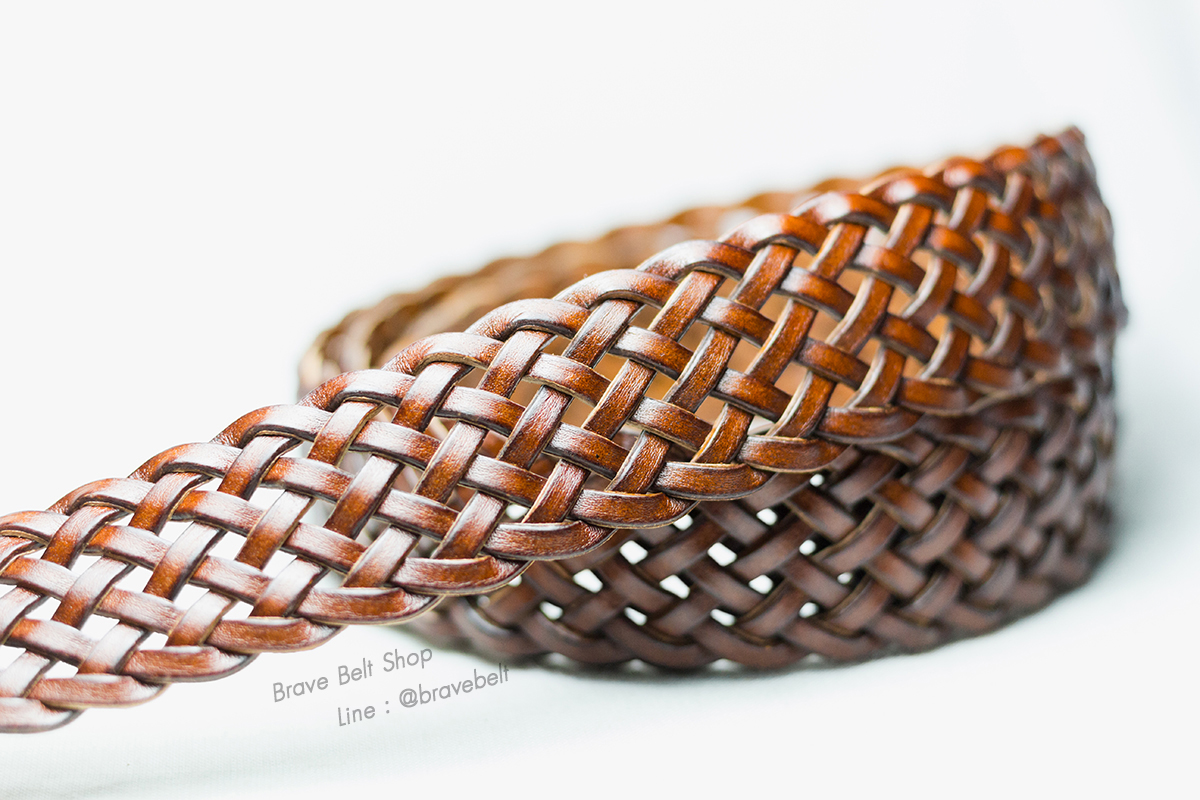 เข็มขัดสายถัก หนังคนอ้วนสีน้ำตาล