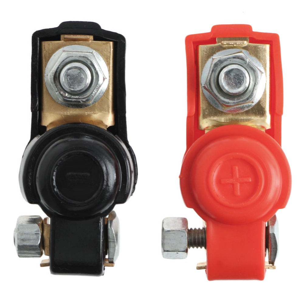 2 ชิ้น ขั้วแบตเตอรี่ ทรงวีโก้พร้อมยางหุ้มในตัว ทรงญี่ปุ่น ทองเหลืองแท้ สีแดง 1 ชิ้น และ สีดำ 1 ชิ้น