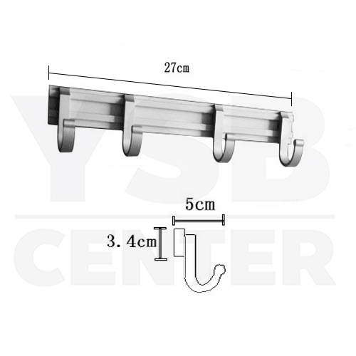 ราวตะขอแขวนอเนกประสงค์ อลูมีเนียม 4 ตะขอ แบบเลื่อนได้ รุ่น C1M078-ALM-8053-04