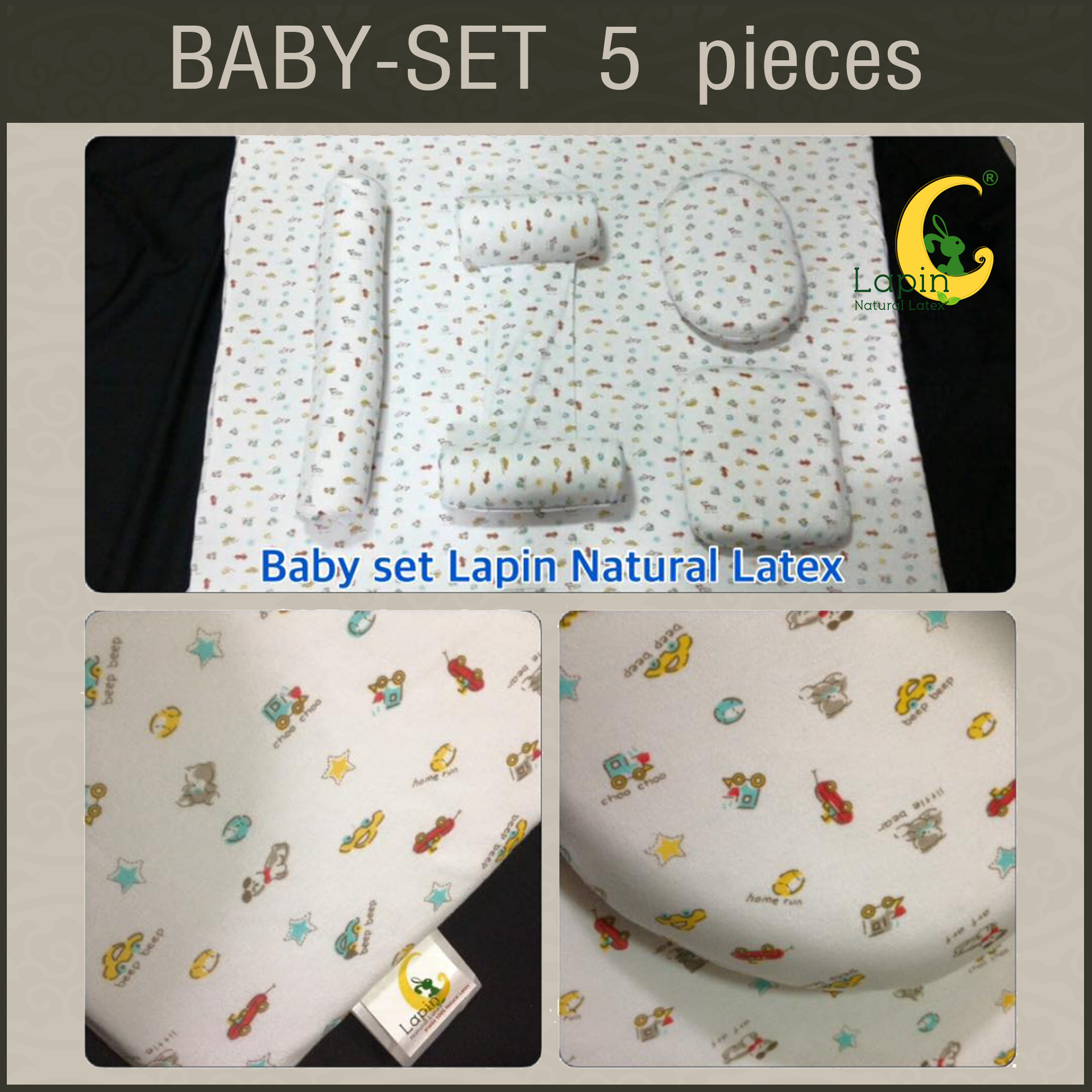 ที่นอนเด็กอ่อนยางพาราแท้ set 5 ชิ้น (ขอบตั้งไม่ได้)(SE1) ลายรถ