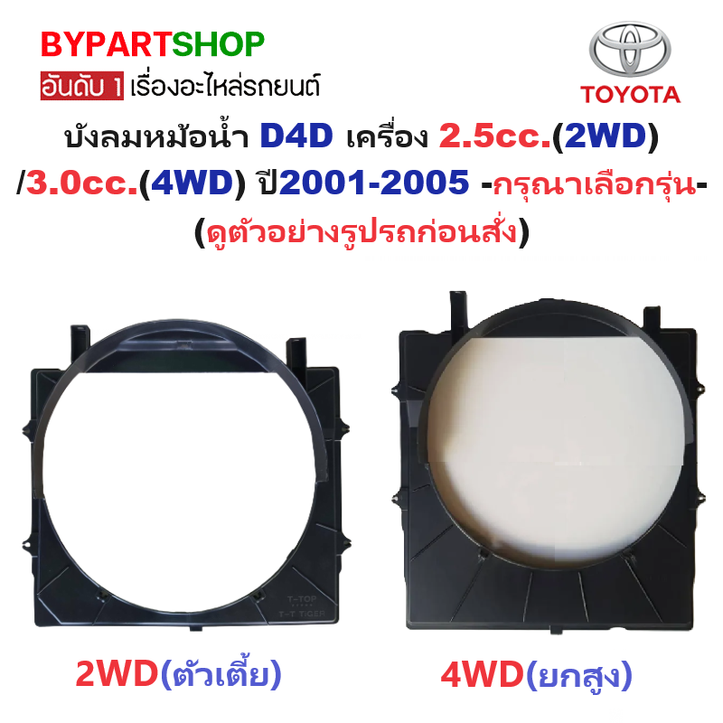 บังลมหม้อน้ำ TOYOTA D4D(ดีโฟร์ดี) เครื่อง 2.5cc.(2WD)/3.0cc.(4WD) ปี2001-2005 -กรุณาเลือกรุ่น-