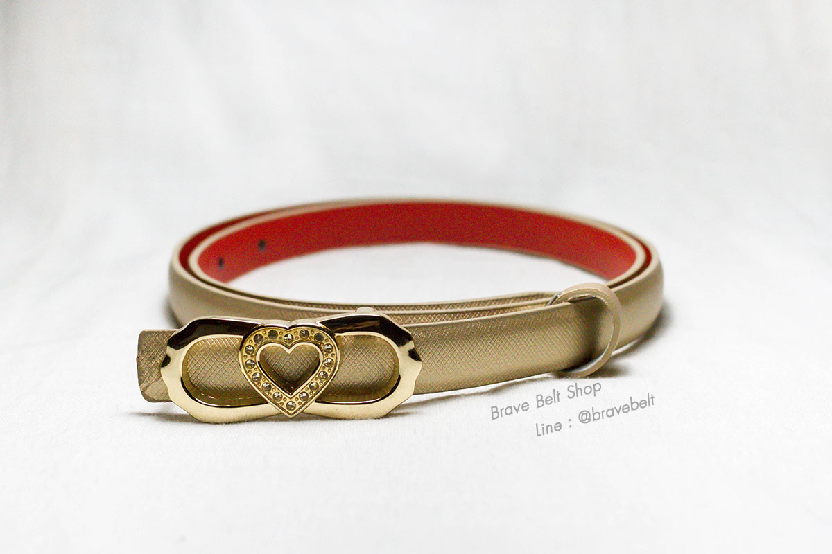เข็มขัดหนังสีทอง หัวเข็มขัดรูปหัวใจ