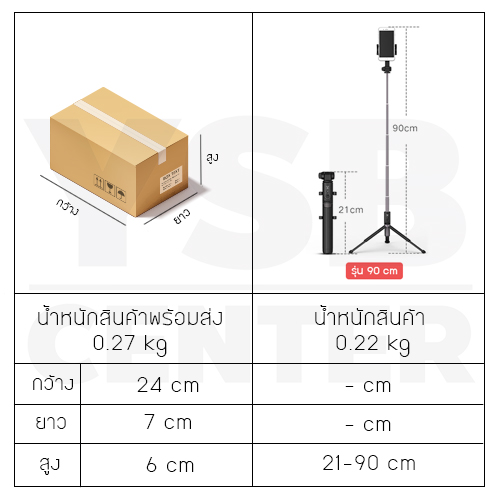 ไม้เซลฟี่ + ขาตั้งมือถือ มาพร้อมกับรีโมทบูลทูธ ที่จะทำให้คุณถ่ายรูปได้สะดวกขึ้น ปรับระดับได้สูงสุด 90 cm.