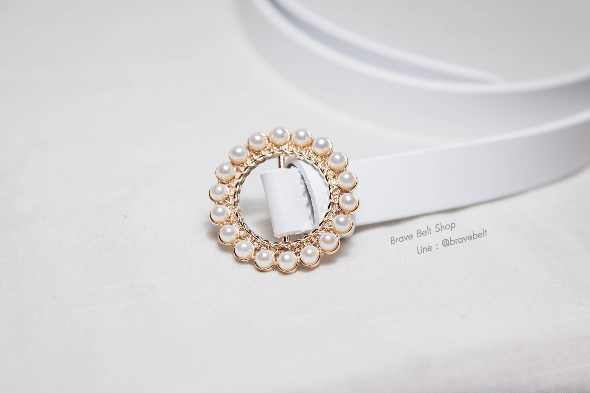 เข็มขัดสีขาวผู้หญิง แบบไม่ต้องเจาะหัว