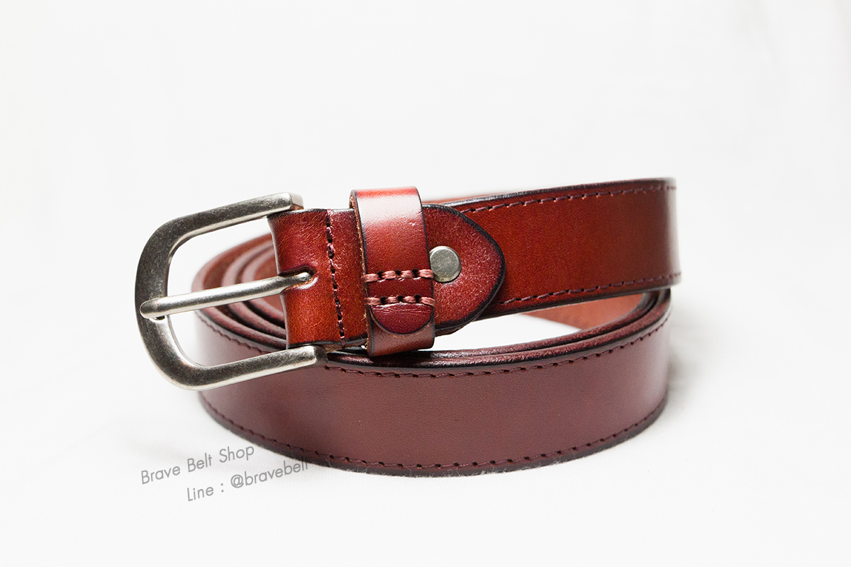 เข็มขัดหนังแท้ผู้หญิง สีเลือดหมู กว้าง 2 ซม