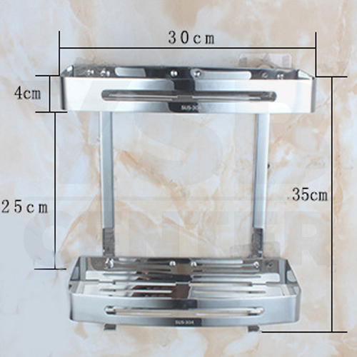 CASSA ชั้นวางของสแตนเลส304 อเนกประสงค์ในห้องน้ำ 2ชั้น สี่เหลี่ยม ติดผนัง รุ่น C1L028-SUS304-CS02