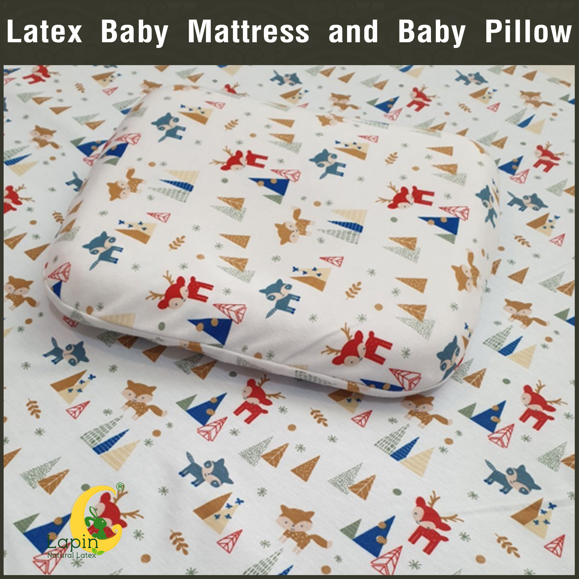 ที่นอนเด็กอ่อน+หมอนยางพาราแท้ *ผ่านมาตรฐาน (ลายกวางเรนเดียร์)