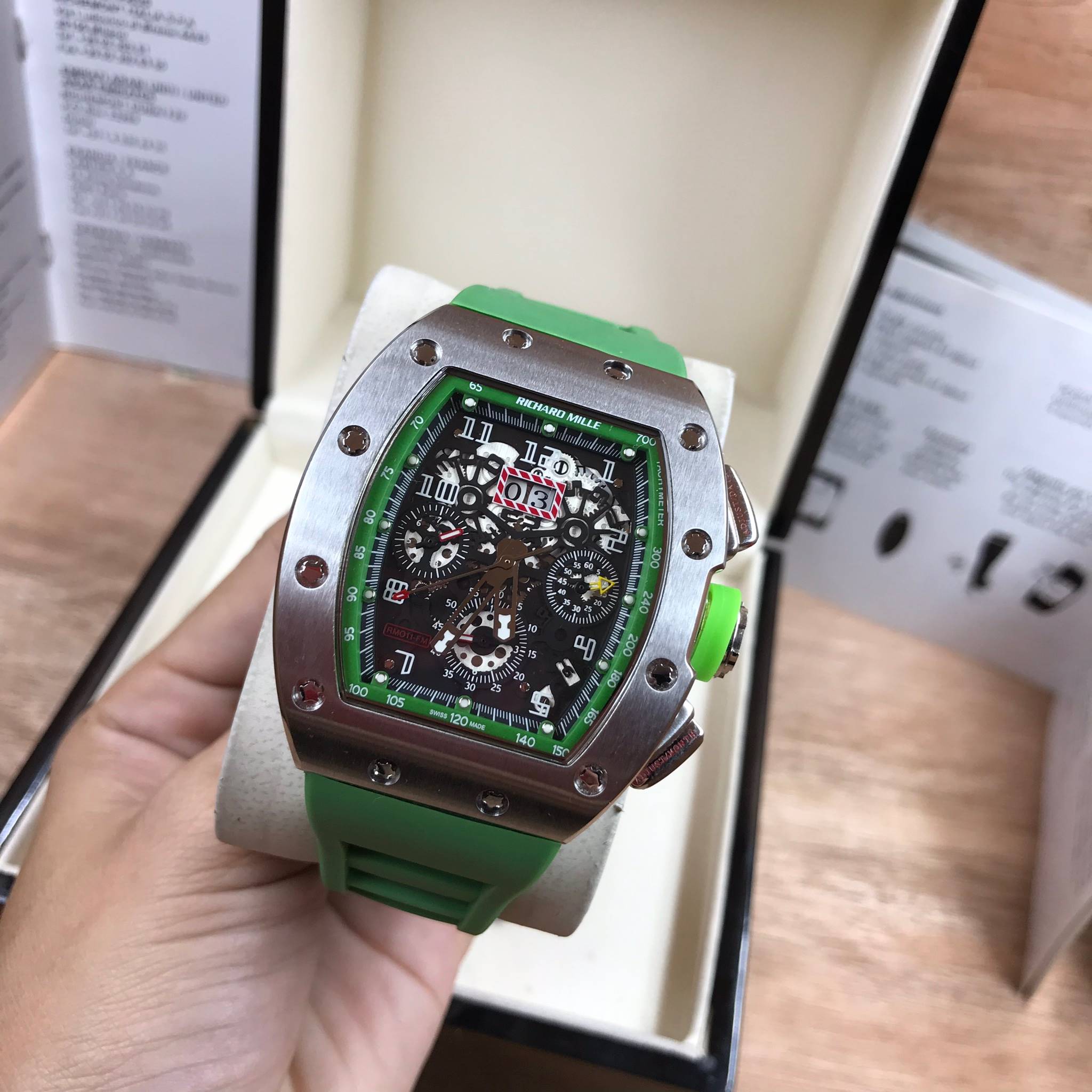นาฬิกา Richard Mille RM011-FM Silver green - งาน Mirror Swiss