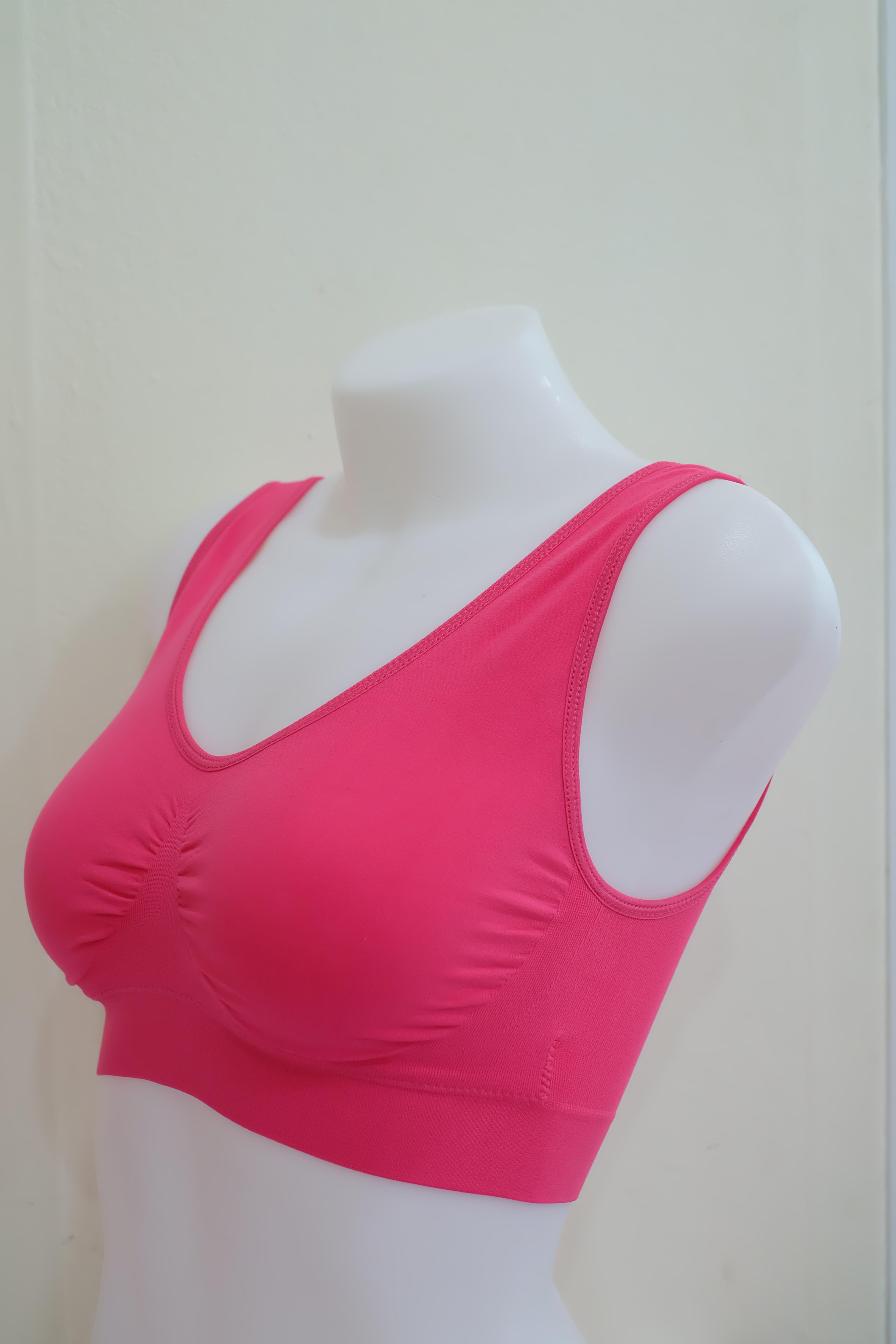 ยกทรง สปอร์ตบรา ไร้ตะขอ ชุดชั้นในสวมสบาย หลังยู U สีชมพูเข้ม S/M/L