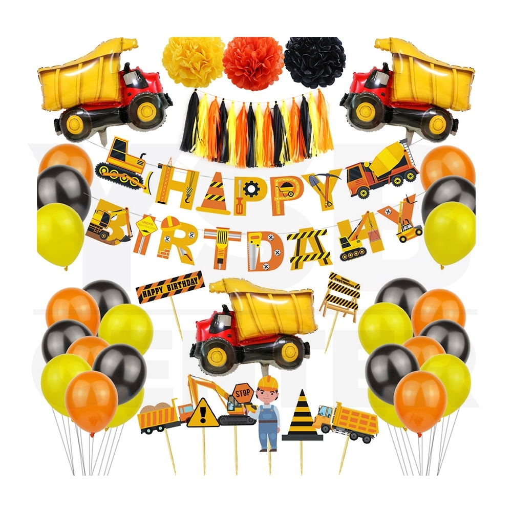 ชุดป้ายวันเกิดHappy Birthday ธีมรถบรรทุก พร้อมอุปกรณ์ตกแต่ง อุปกรณ์งานปาร์ตี้ รุ่น B1S065 - CS