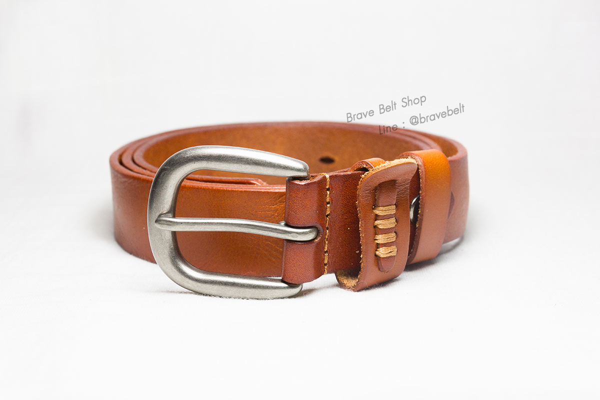 เข็มขัดหนังน้ำตาลลายสวย หัวเหล็กเท่ๆ