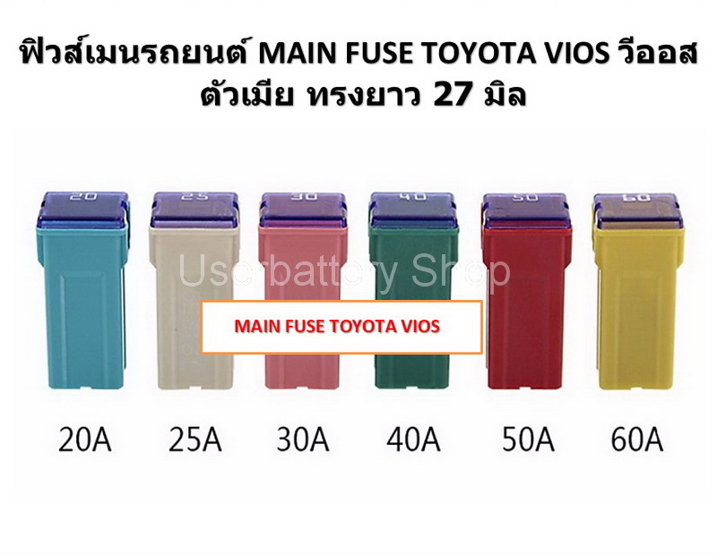 2 ชิ้น 40 แอมป์ ฟิวส์เมนรถยนต์ ญี่ปุ่น MAIN FUSE กว้าง 14.2 x ยาว 27 x ฐานกว้าง 12.1 mm ตัวเมีย สีเขียว Green