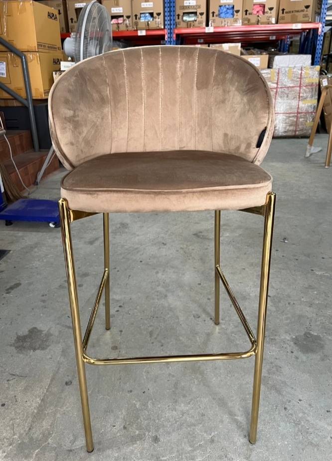 เก้าอี้บาร์ ทรงสูง ขาเหล็กชุบสีทอง เบาะกำมะหยี่ เฟอร์นิเจอร์แต่งบ้าน YL210 - YL212