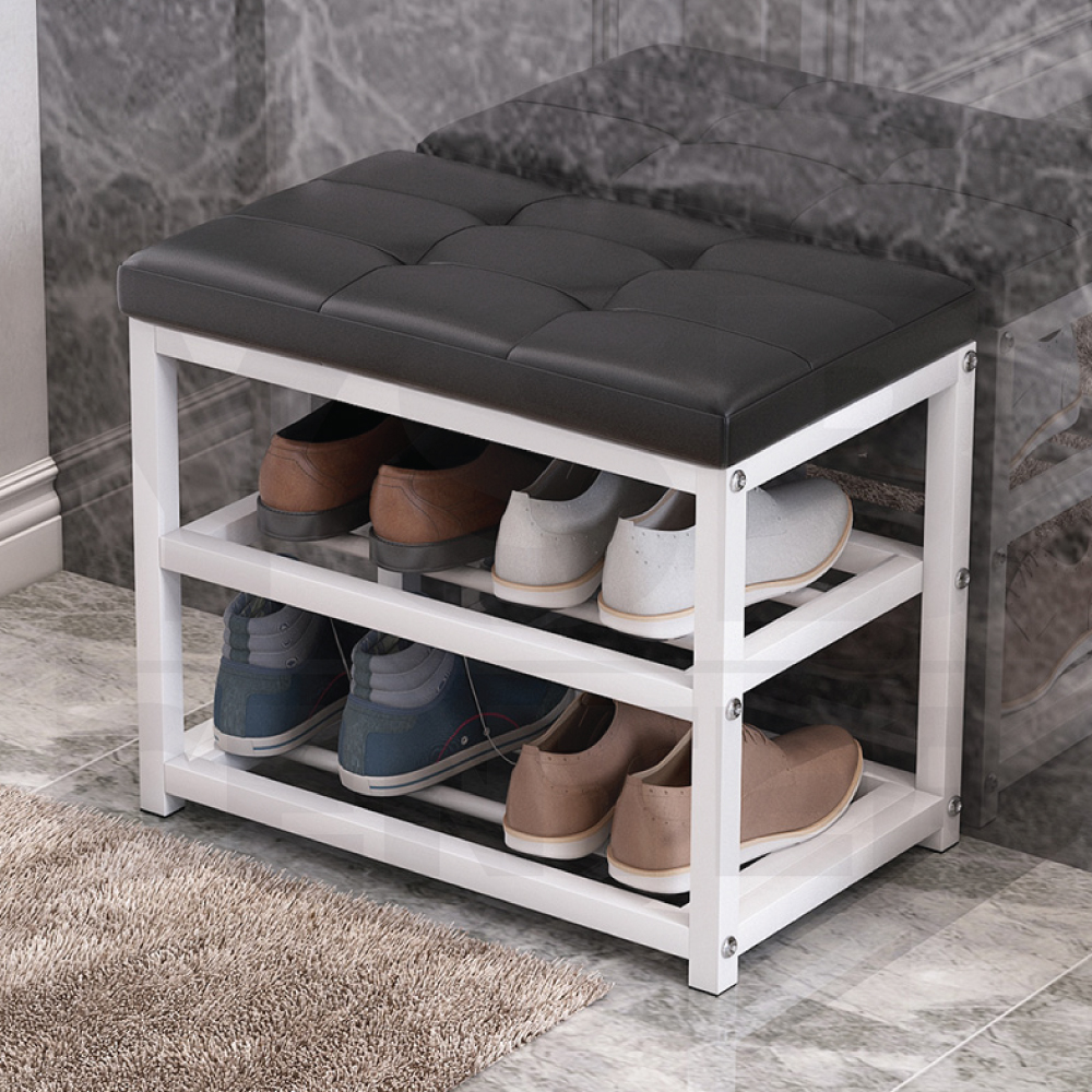 ชั้นวางรองเท้า ชั้นวางรองเท้าพร้อมที่นั่ง แบบ 2 ชั้น เหล็กคุณภาพดี + หนัง PU CB0208 - CB0213